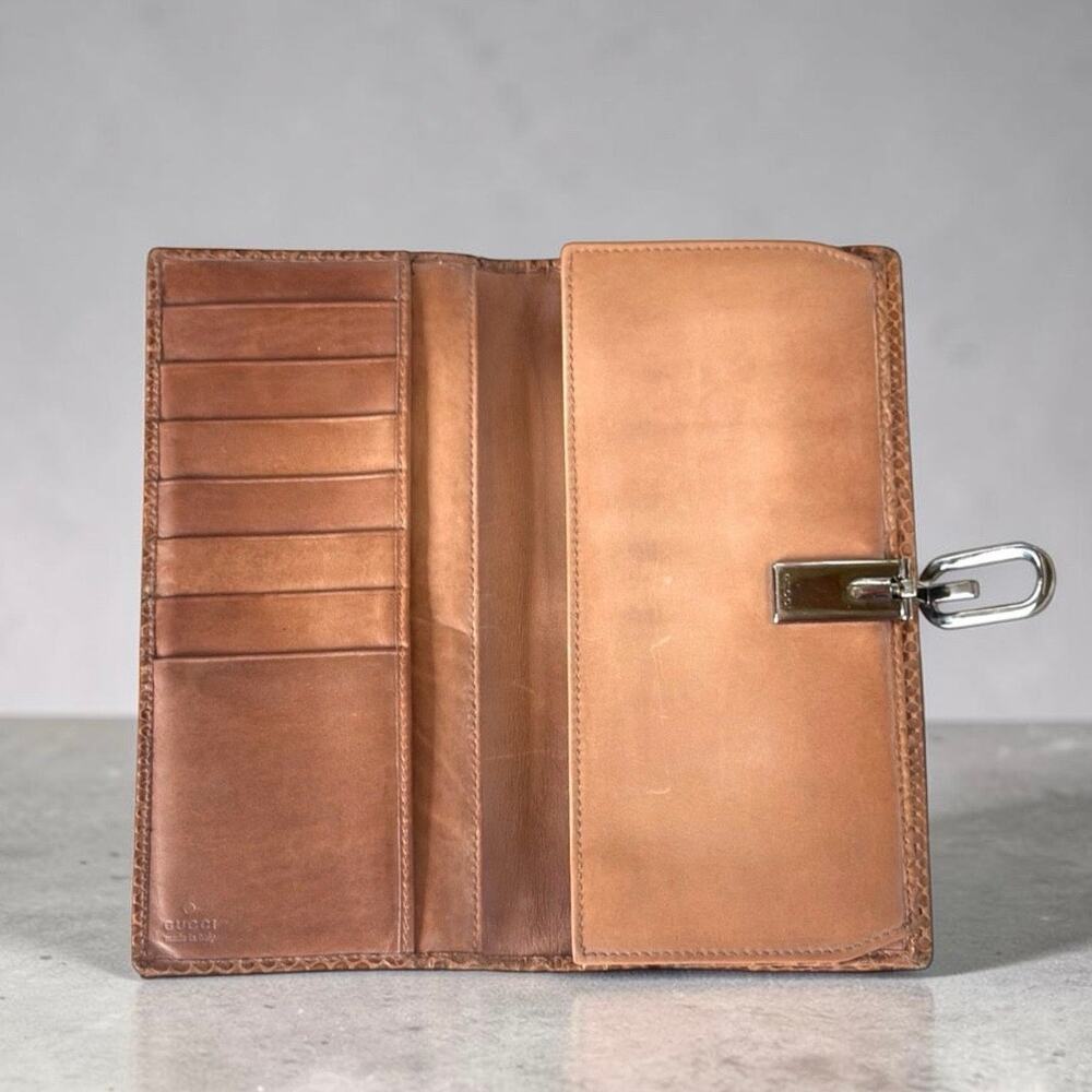 Vintage Gucci Python Leather Continental Wallet G Clasp Italy - Picture 3 of 6